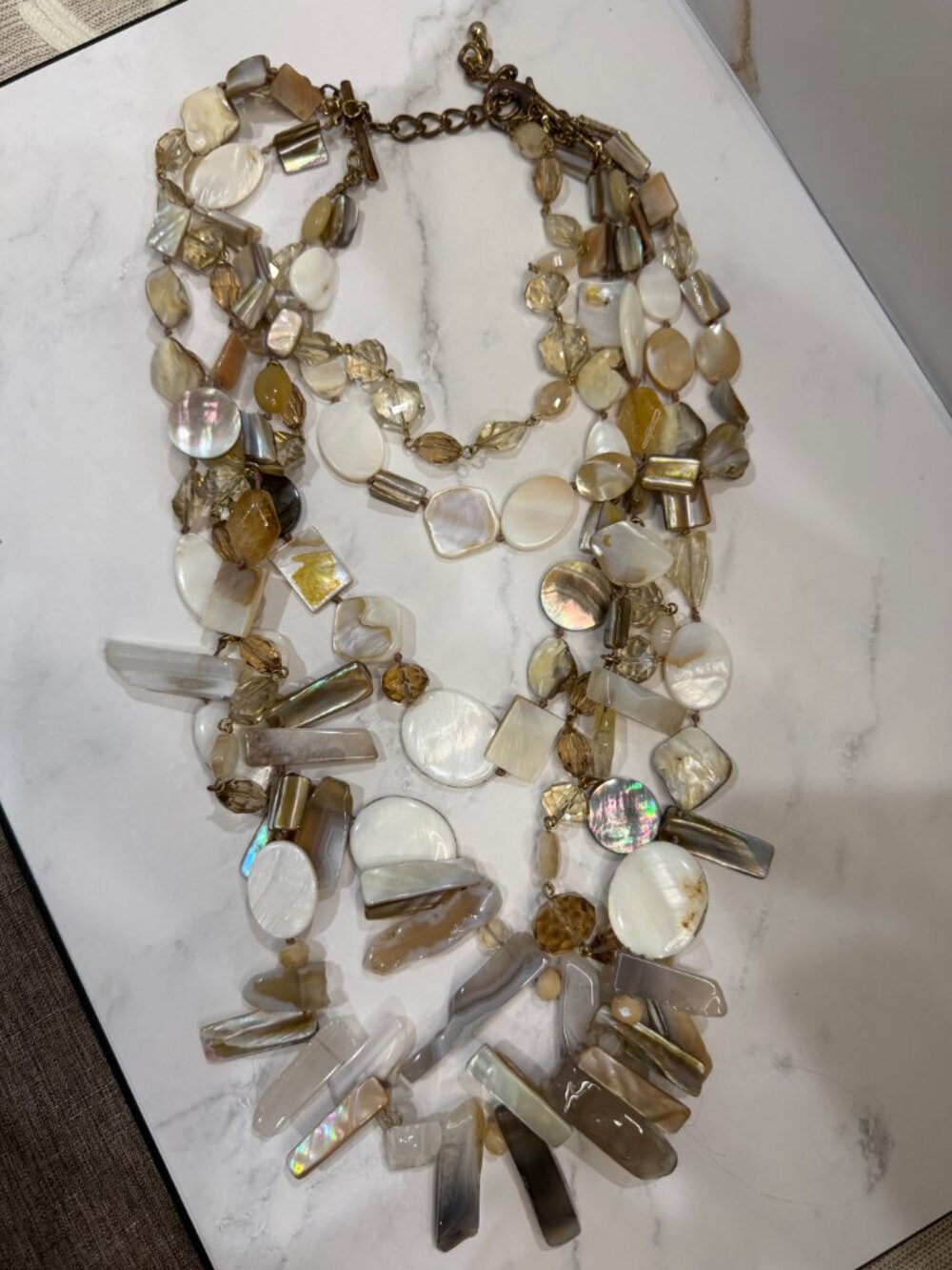 Chicos Collectibles Natural Mother of Pearl Shell Quartz Multi Strand Necklace - Picture 11 of 15
